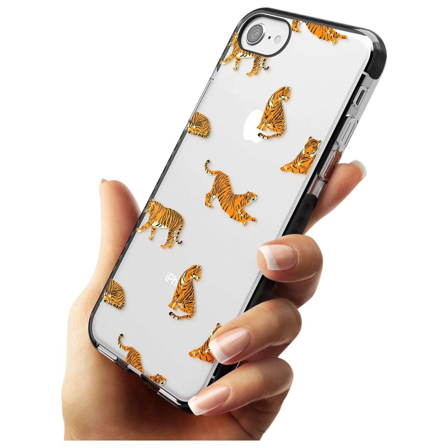 Clear Tiger Jungle Cat Pattern Black Impact Phone Case for iPhone SE 8 7 Plus