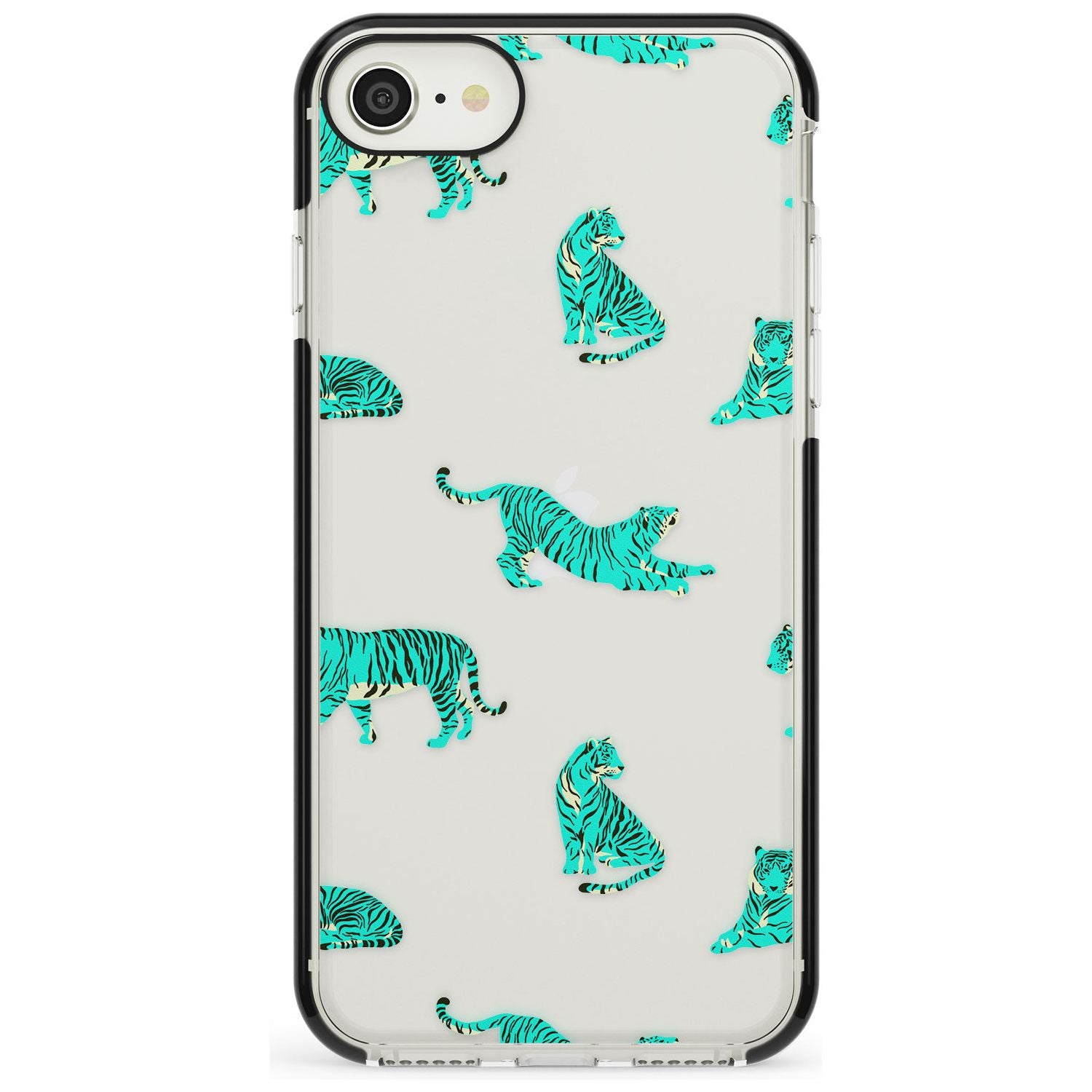 Turquoise Tiger Jungle Cat Pattern Black Impact Phone Case for iPhone SE 8 7 Plus