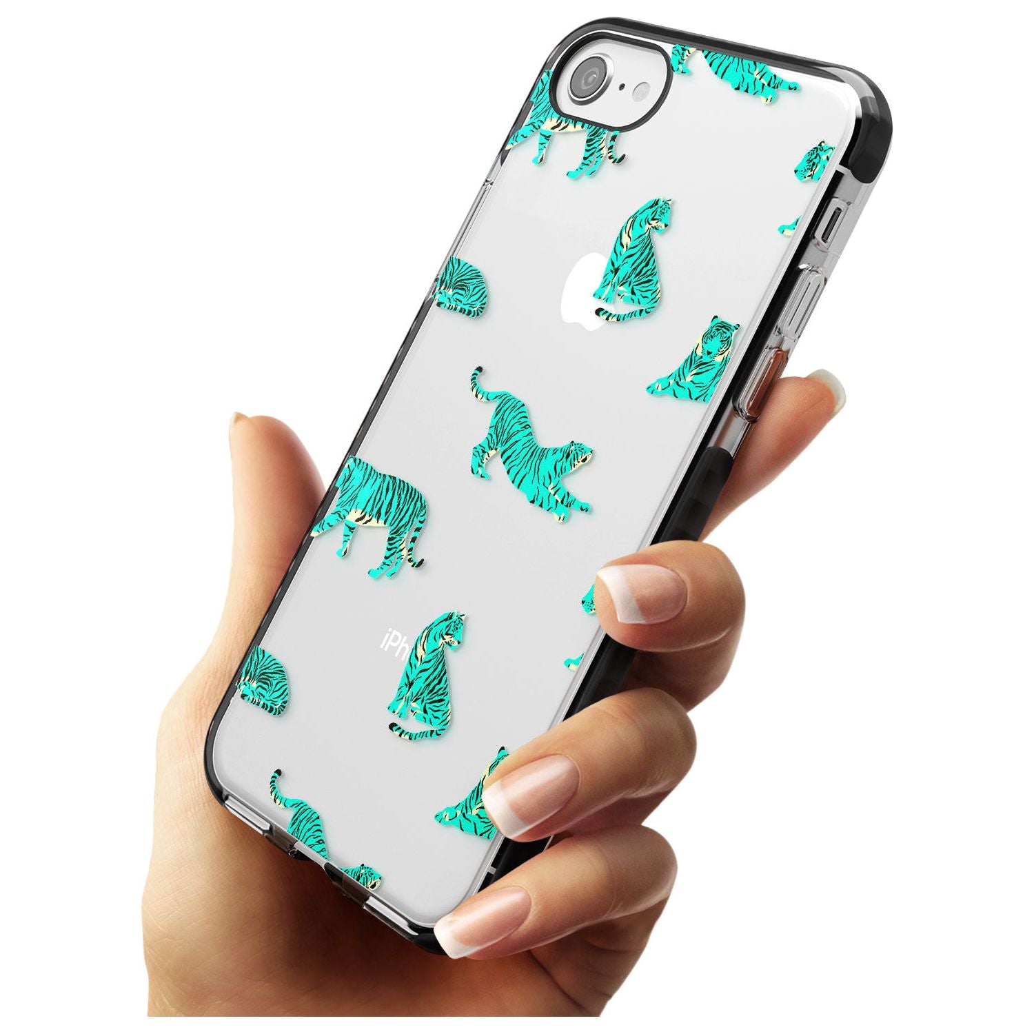 Turquoise Tiger Jungle Cat Pattern Black Impact Phone Case for iPhone SE 8 7 Plus