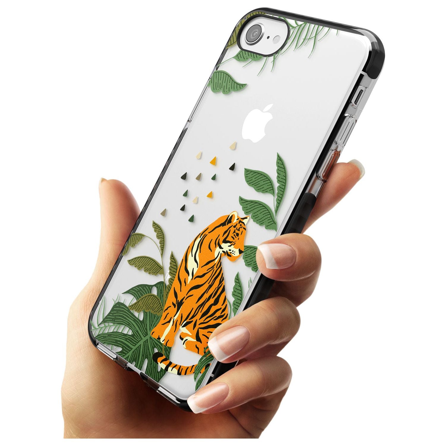 Large Tiger Clear Jungle Cat Pattern Black Impact Phone Case for iPhone SE 8 7 Plus