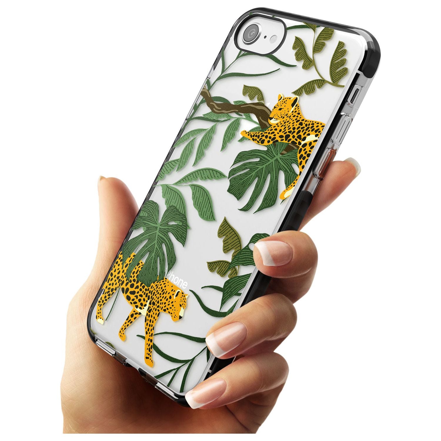 Two Jaguars & Foliage Jungle Cat Pattern Black Impact Phone Case for iPhone SE 8 7 Plus