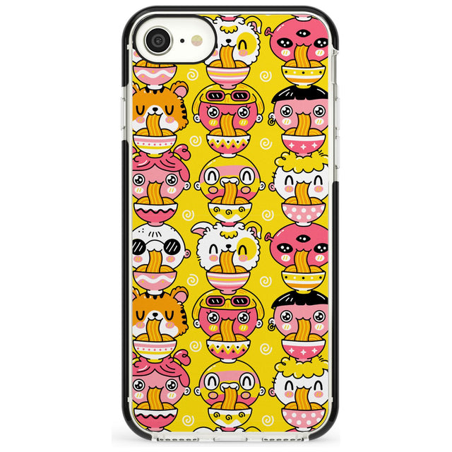 Ramen Noodle Kawaii Pattern Black Impact Phone Case for iPhone SE 8 7 Plus