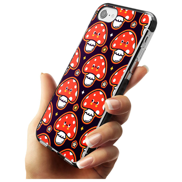 Mushroom Kawaii Pattern Black Impact Phone Case for iPhone SE 8 7 Plus