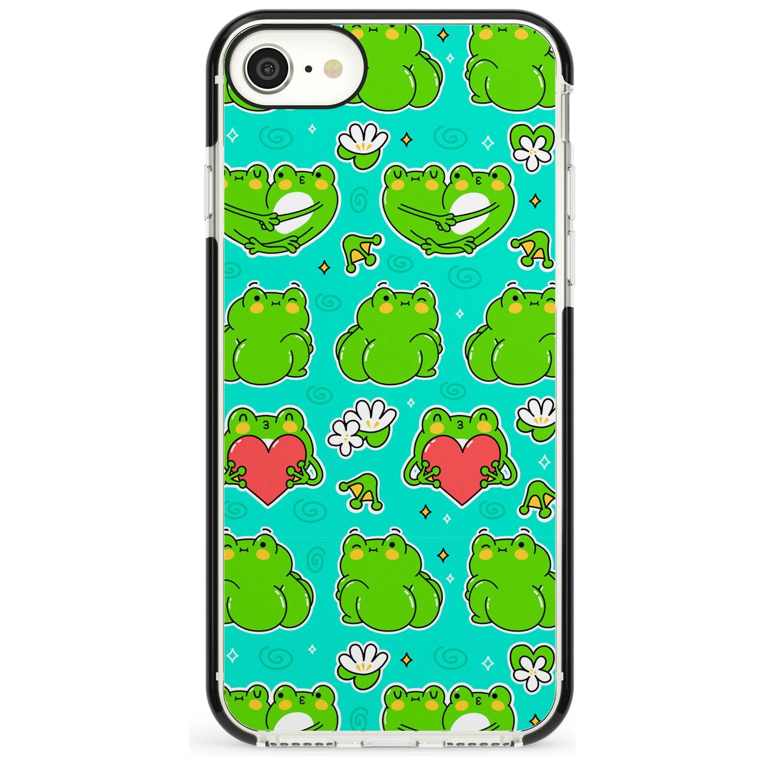 Frog Booty Kawaii Pattern Black Impact Phone Case for iPhone SE 8 7 Plus