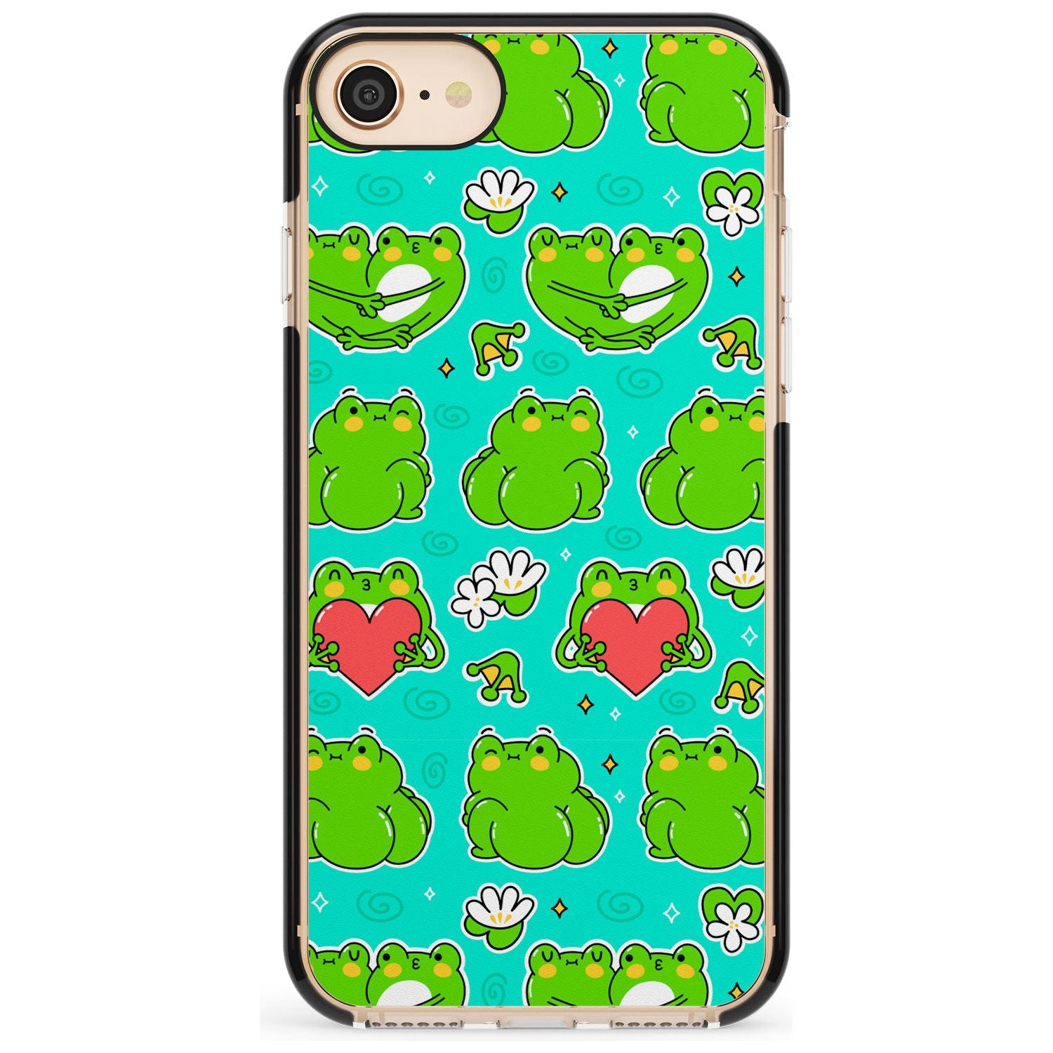 Frog Booty Kawaii Pattern Black Impact Phone Case for iPhone SE 8 7 Plus