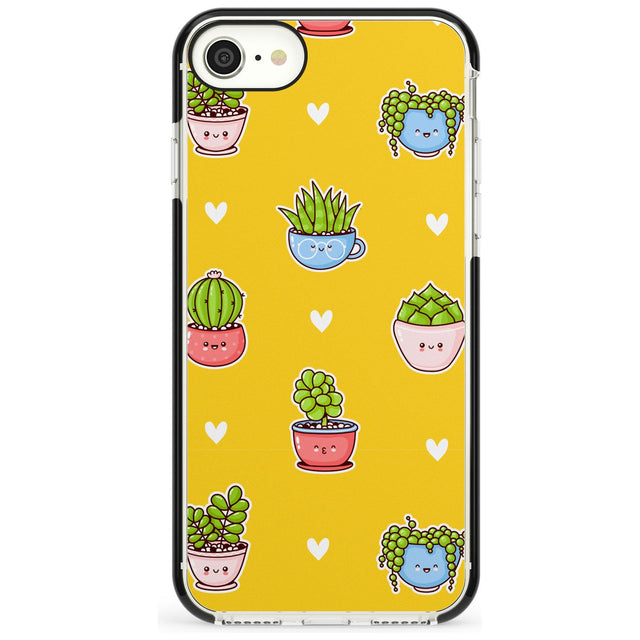 Plant Faces Kawaii Pattern Black Impact Phone Case for iPhone SE 8 7 Plus