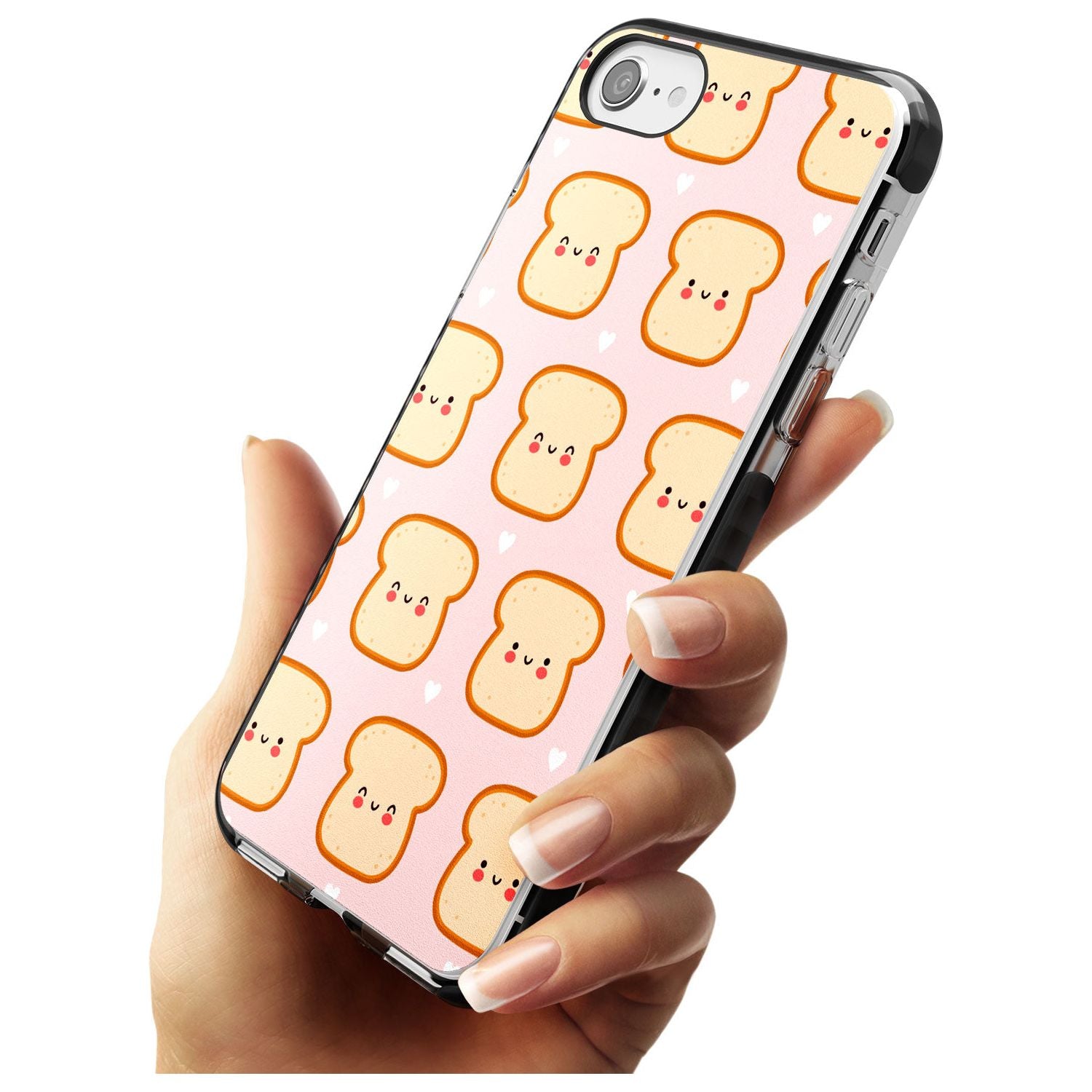Bread Faces Kawaii Pattern Black Impact Phone Case for iPhone SE 8 7 Plus
