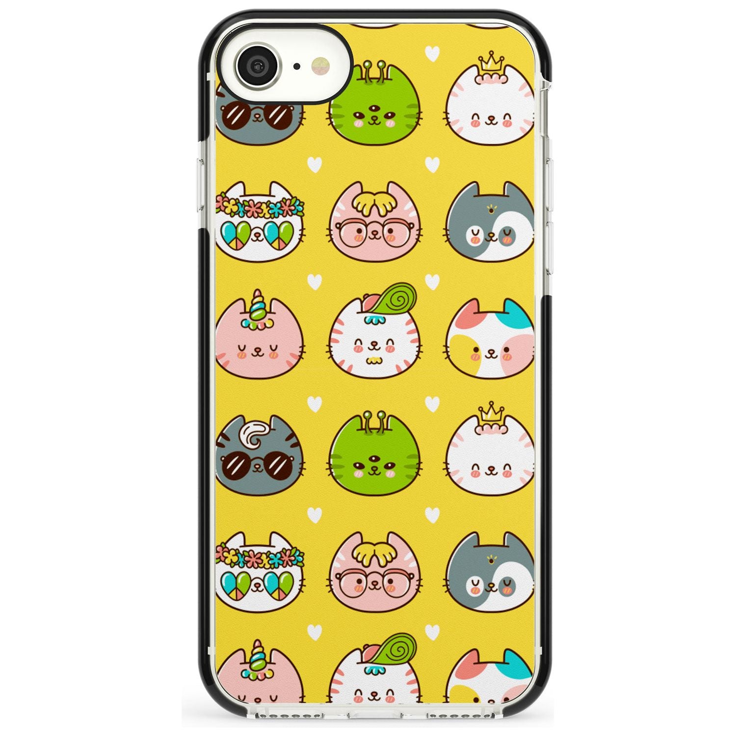 Mythical Cats Kawaii Pattern Black Impact Phone Case for iPhone SE 8 7 Plus
