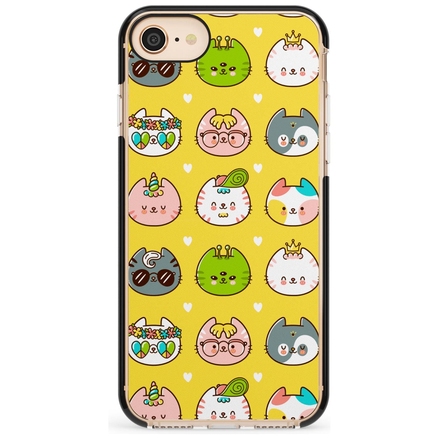 Mythical Cats Kawaii Pattern Black Impact Phone Case for iPhone SE 8 7 Plus