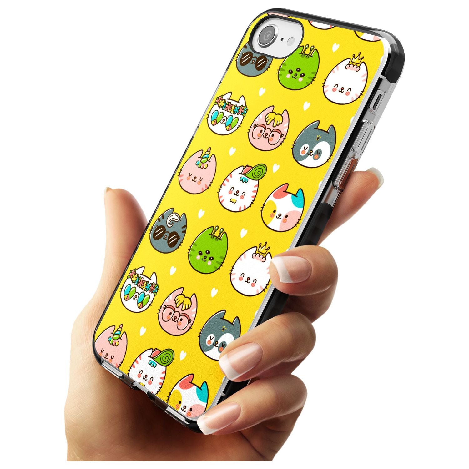 Mythical Cats Kawaii Pattern Black Impact Phone Case for iPhone SE 8 7 Plus