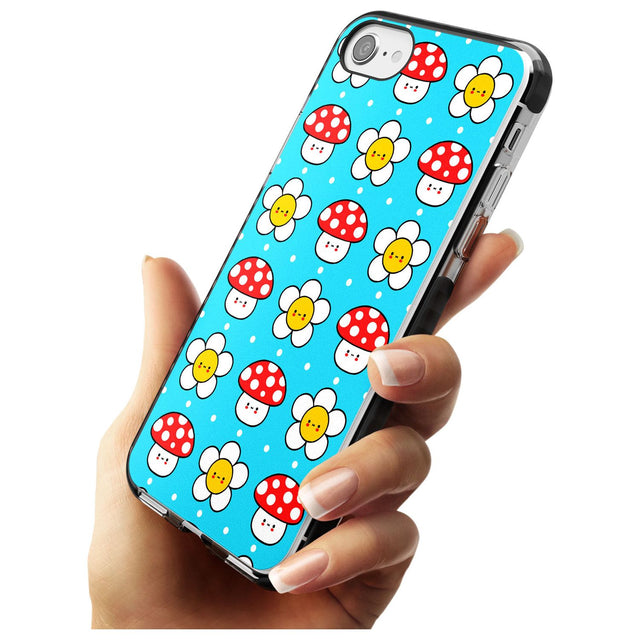 Shroom Bunnies Kawaii Pattern Black Impact Phone Case for iPhone SE 8 7 Plus