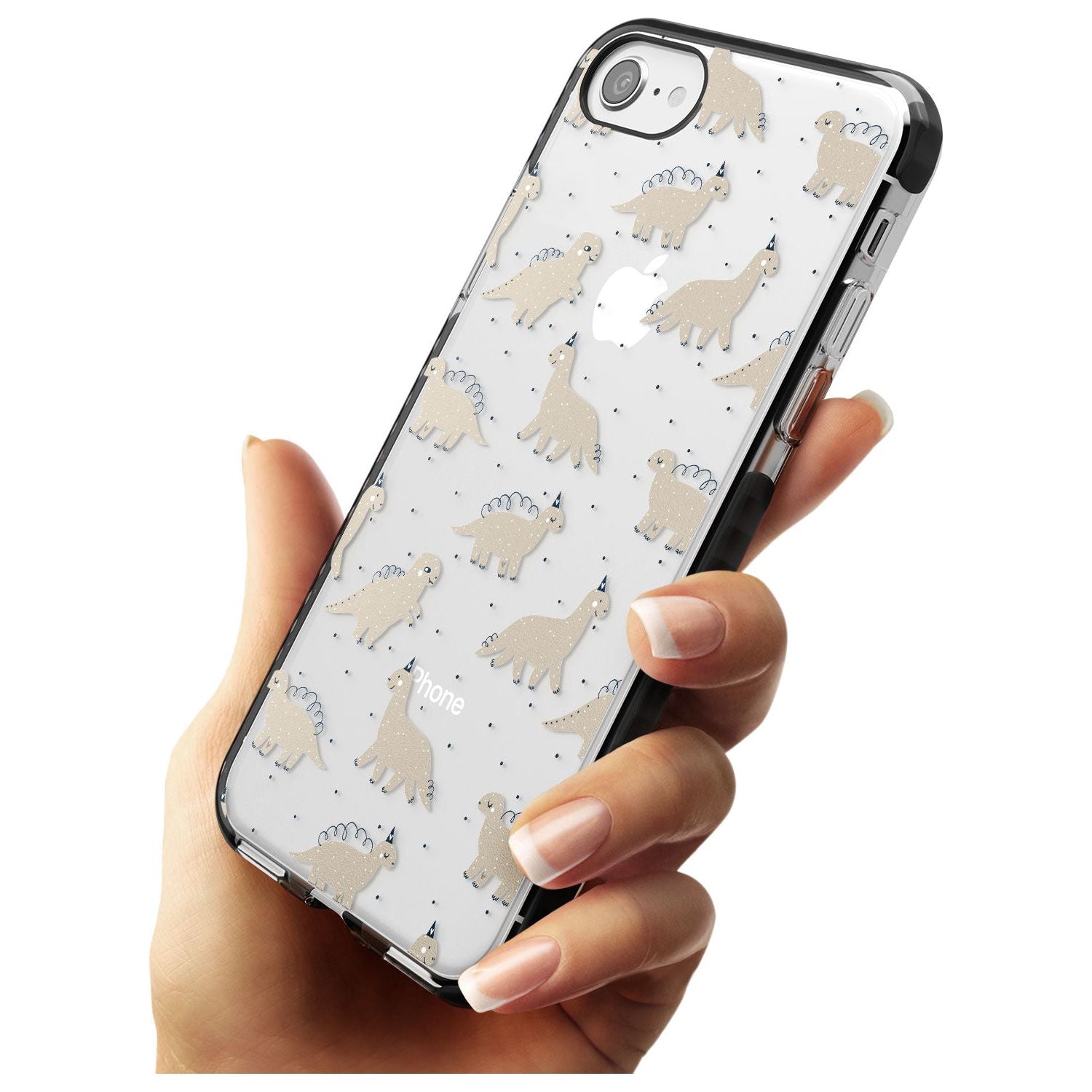 Adorable Dinosaurs Pattern (Clear) Black Impact Phone Case for iPhone SE 8 7 Plus