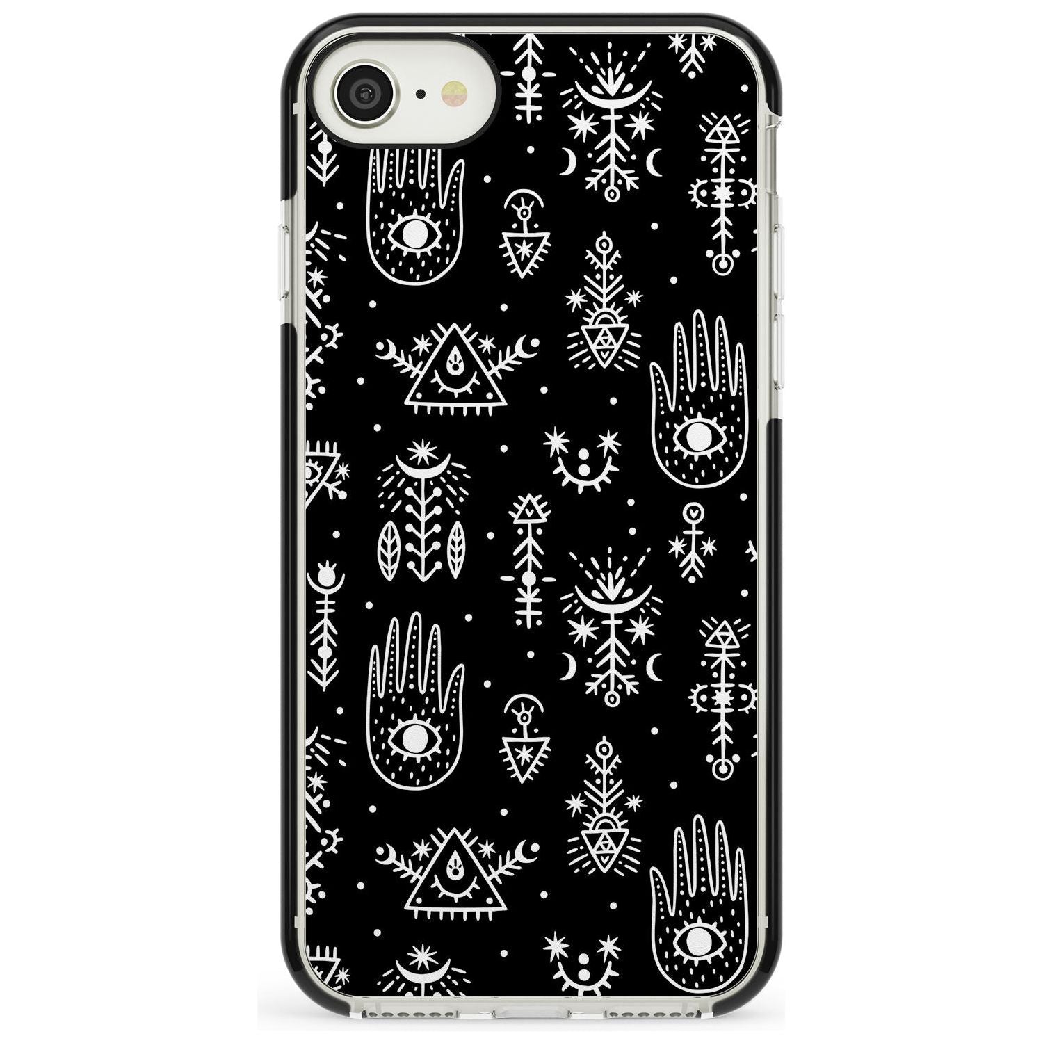 Tribal Palms - White on Black Black Impact Phone Case for iPhone SE 8 7 Plus