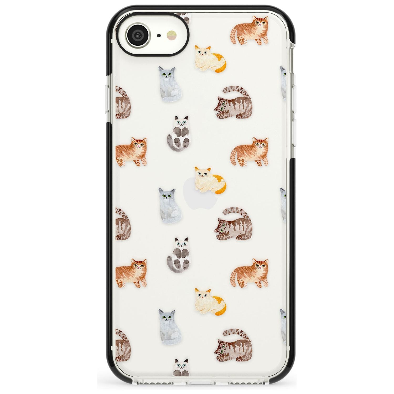 Cute Cat Pattern - Clear Pink Fade Impact Phone Case for iPhone SE 8 7 Plus