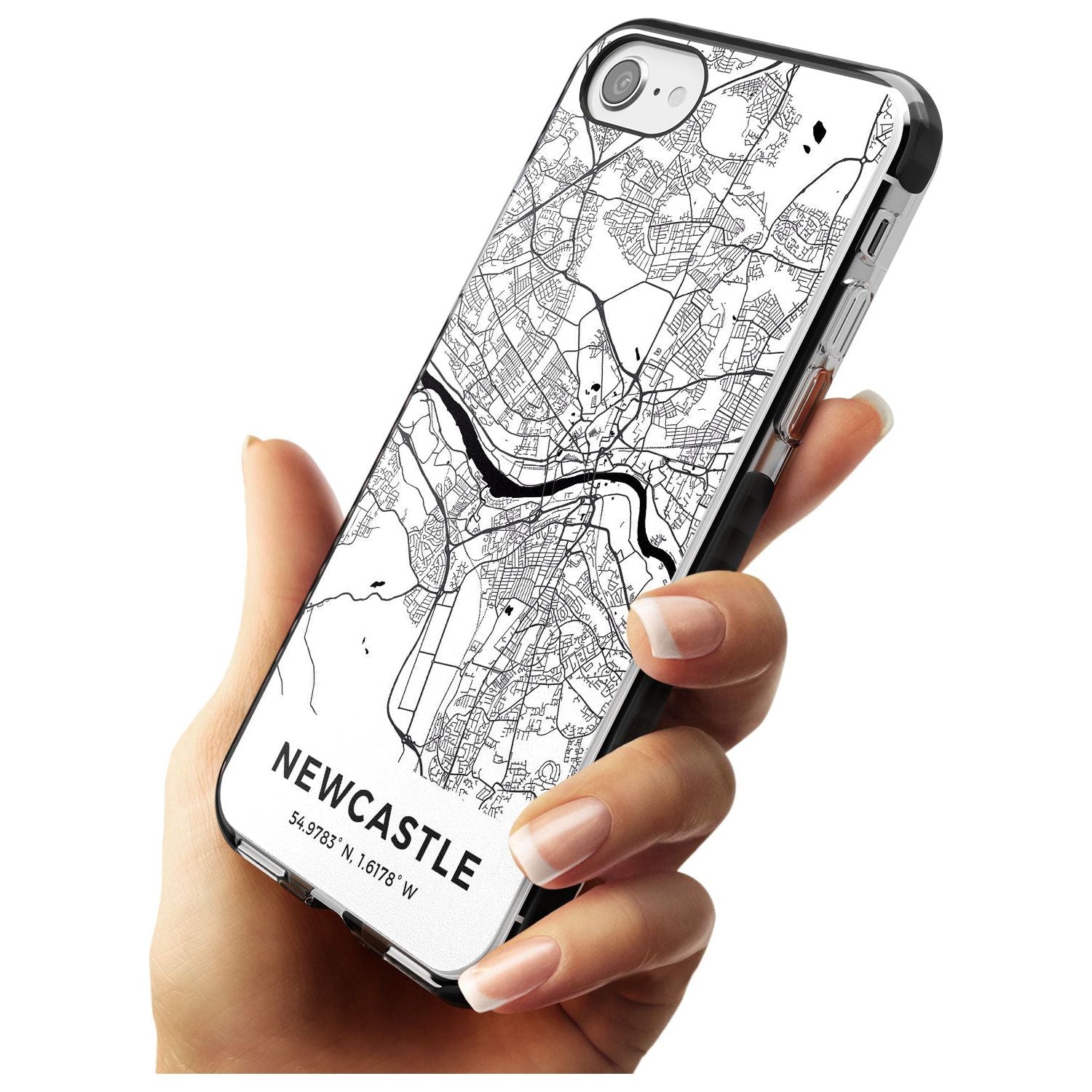 Map of Newcastle, England Black Impact Phone Case for iPhone SE 8 7 Plus