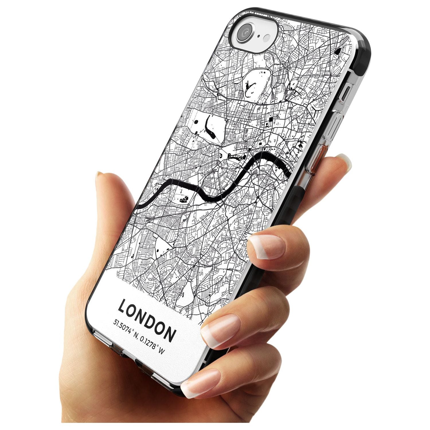 Map of London, England Black Impact Phone Case for iPhone SE 8 7 Plus