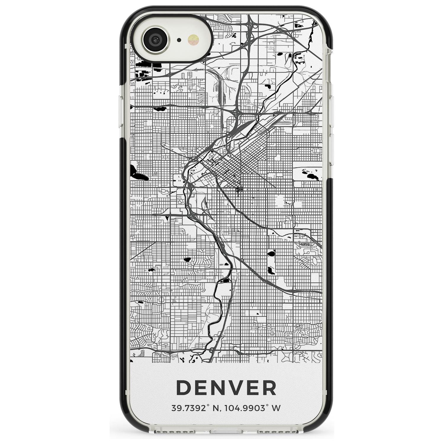 Map of Denver, Colorado Black Impact Phone Case for iPhone SE 8 7 Plus