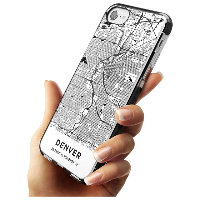 Map of Denver, Colorado Black Impact Phone Case for iPhone SE 8 7 Plus