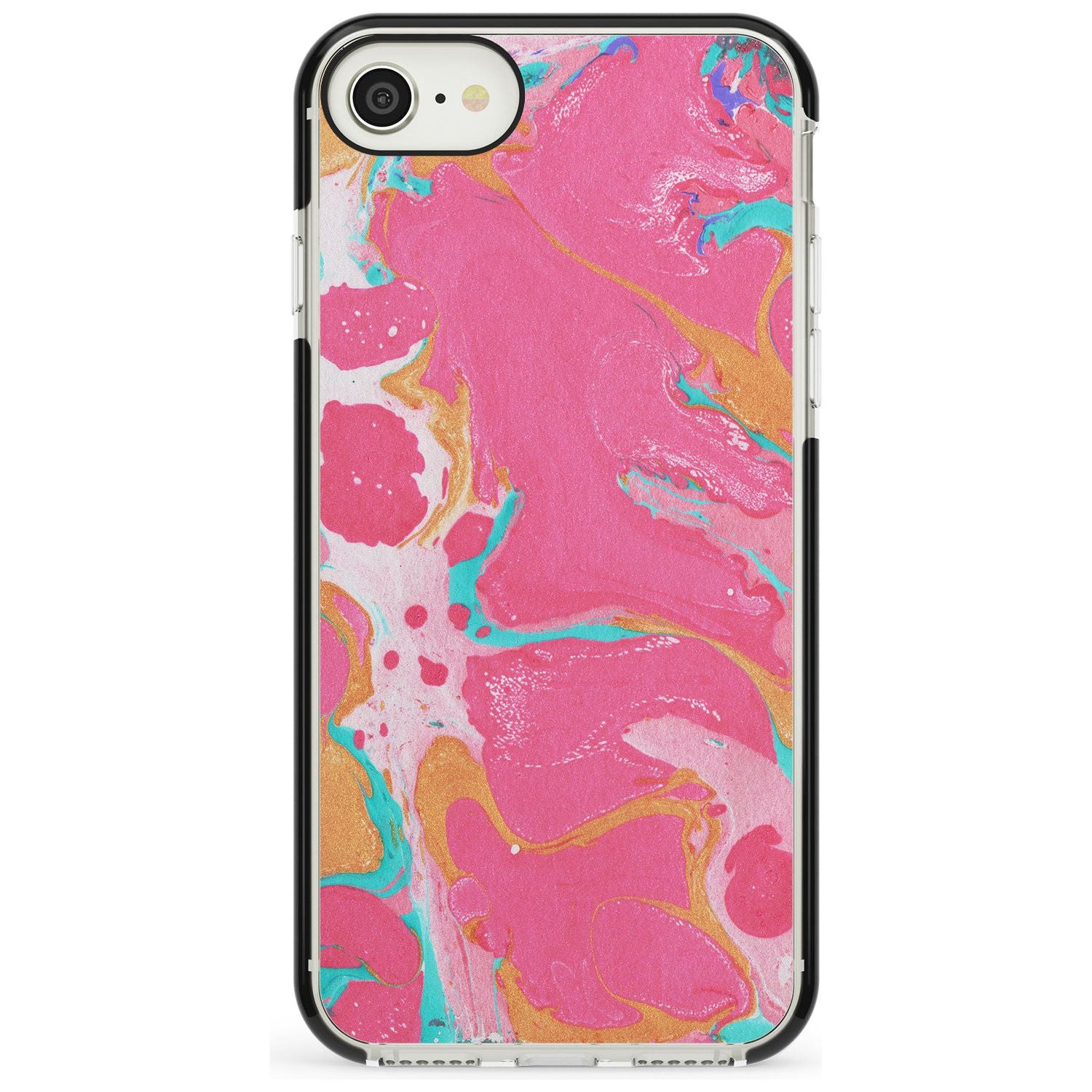 Pink, Orange & Turquoise Marbled Paper Pattern Black Impact Phone Case for iPhone SE 8 7 Plus