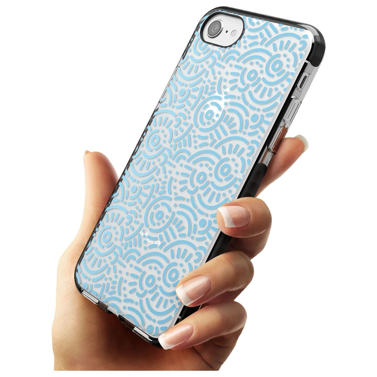 Light Blue Pattern Memphis Retro Pattern Design Black Impact Phone Case for iPhone SE 8 7 Plus