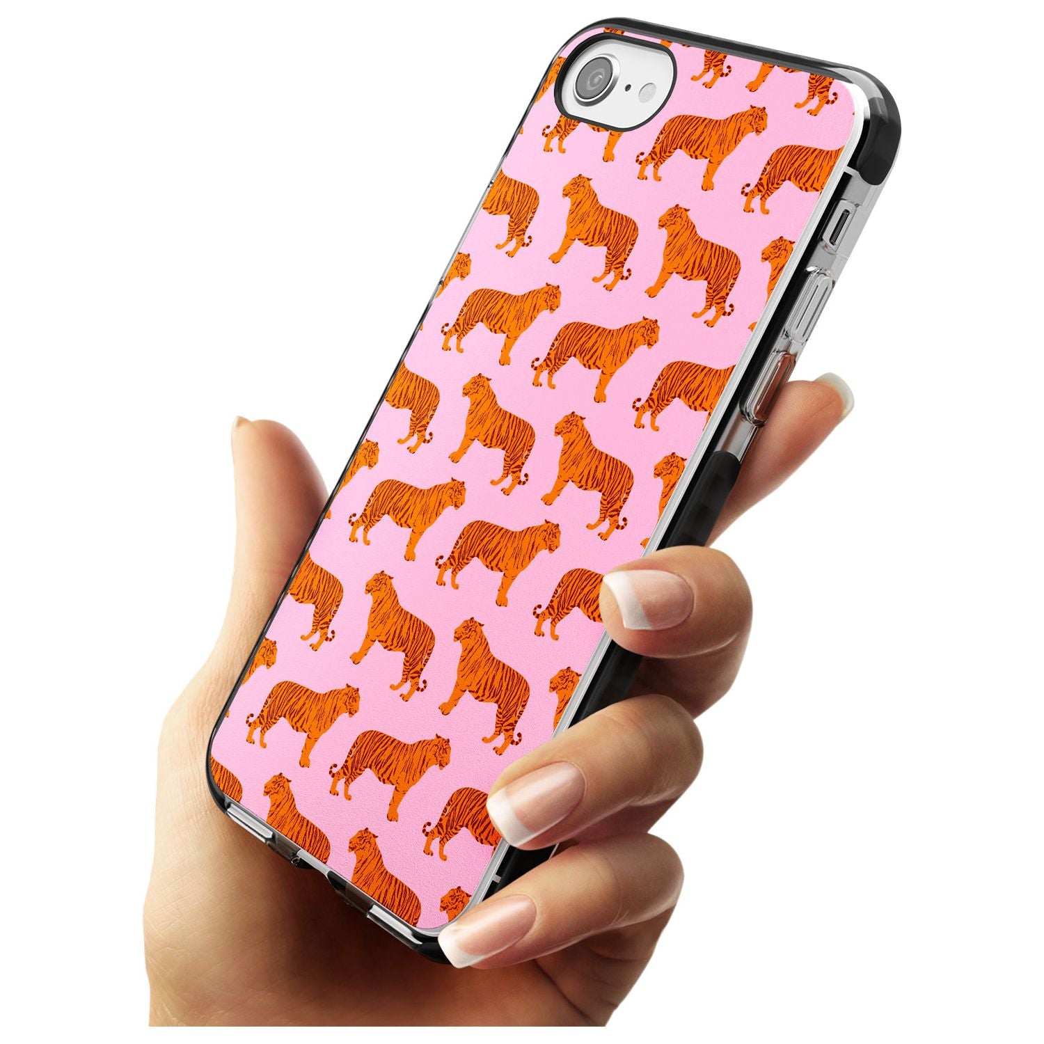 Tigers on Pink Pattern Black Impact Phone Case for iPhone SE 8 7 Plus