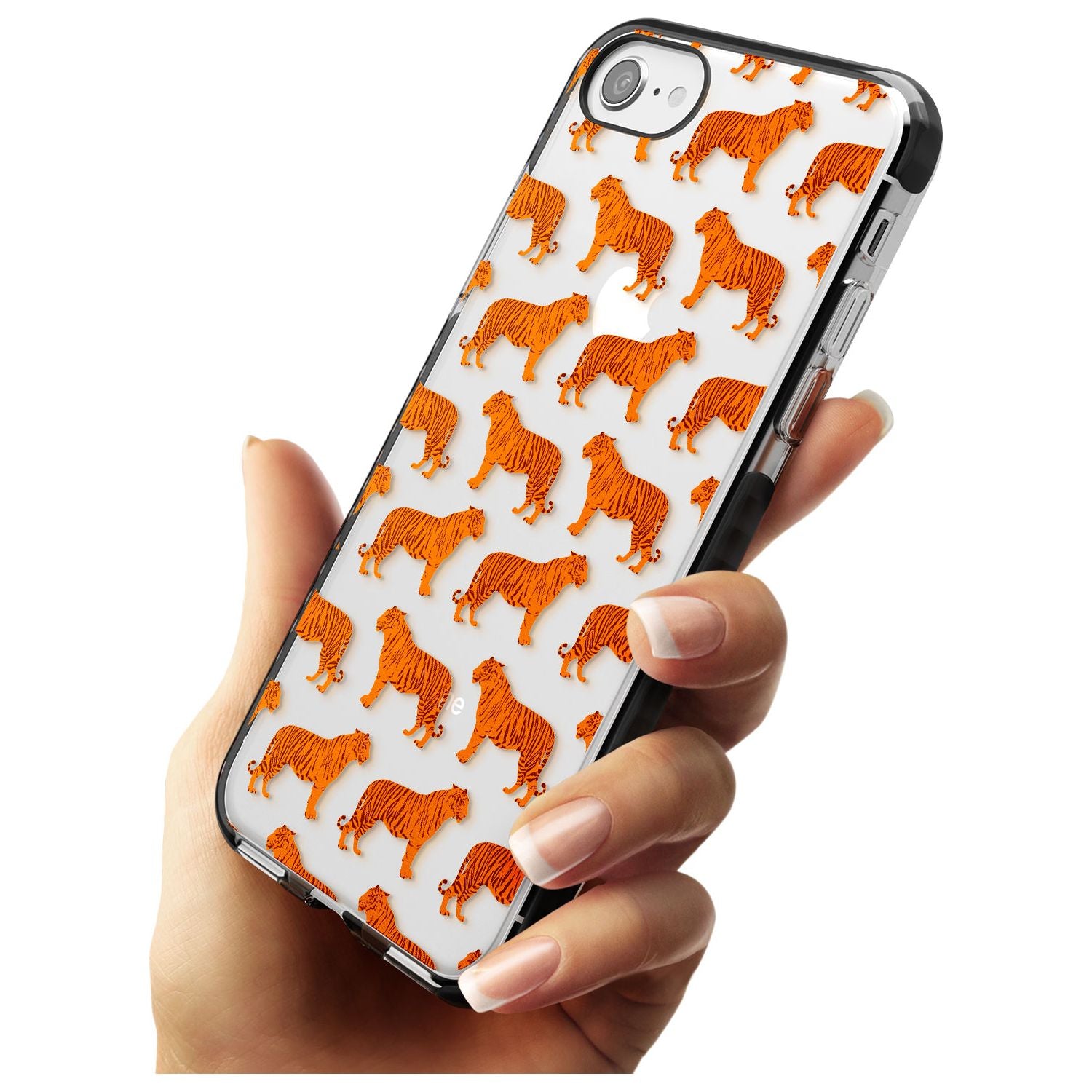 Tigers on Clear Pattern Black Impact Phone Case for iPhone SE 8 7 Plus