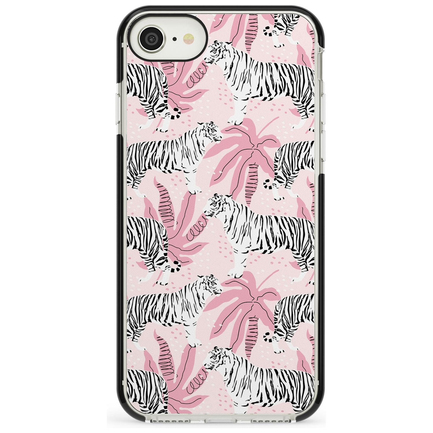 White Tigers on Pink Pattern Black Impact Phone Case for iPhone SE 8 7 Plus