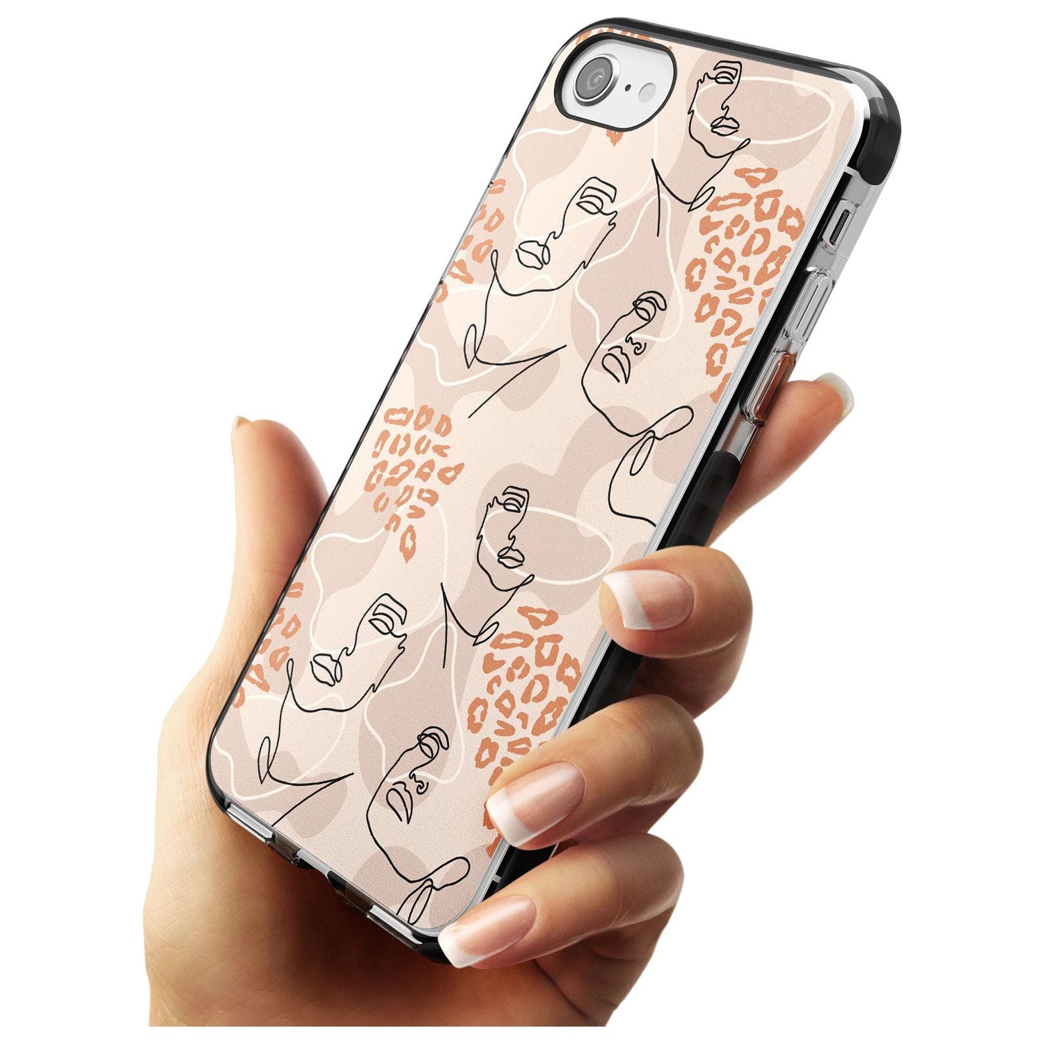 Leopard Print Stylish Abstract Faces Black Impact Phone Case for iPhone SE 8 7 Plus