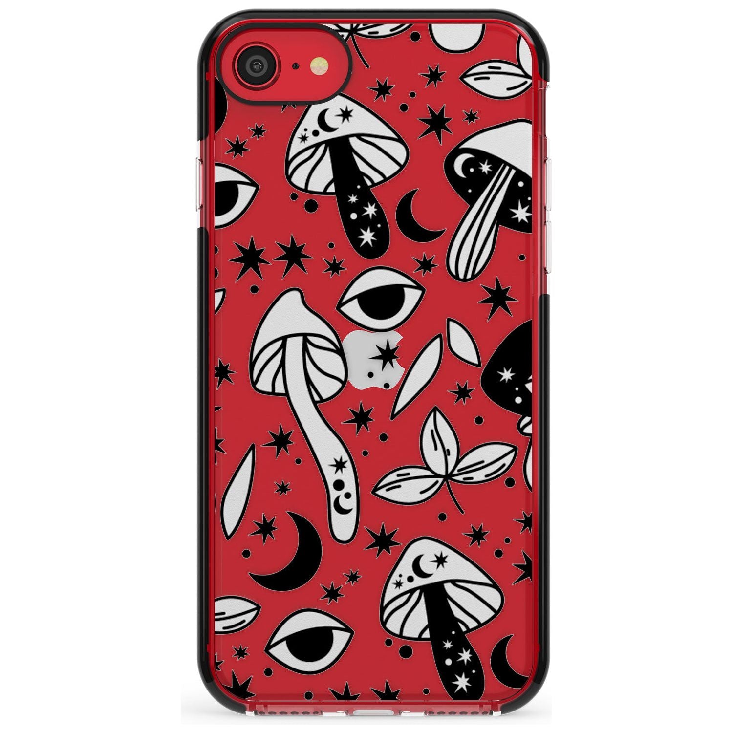 Psychedelic Mushrooms Pattern Black Impact Phone Case for iPhone SE 8 7 Plus