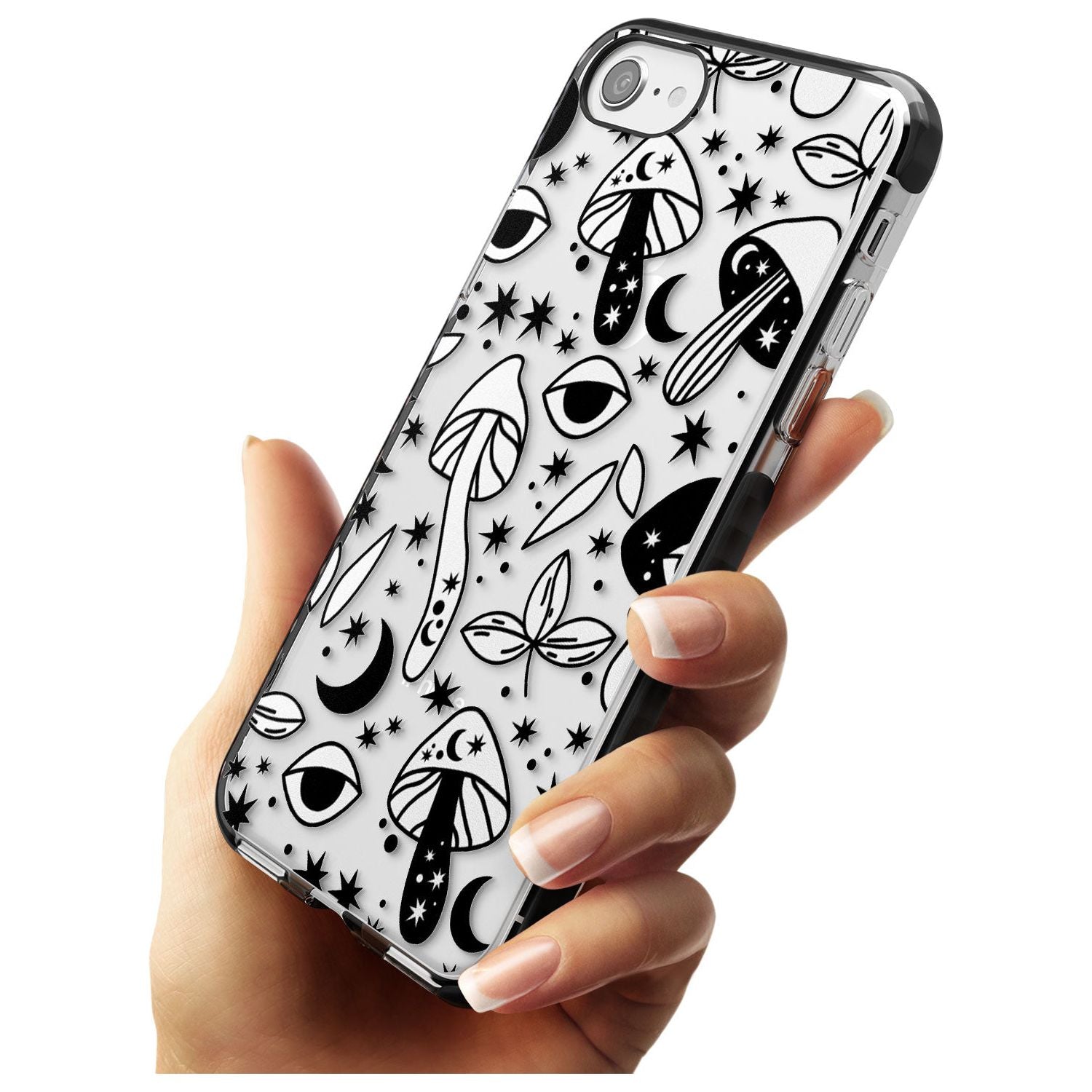 Psychedelic Mushrooms Pattern Black Impact Phone Case for iPhone SE 8 7 Plus