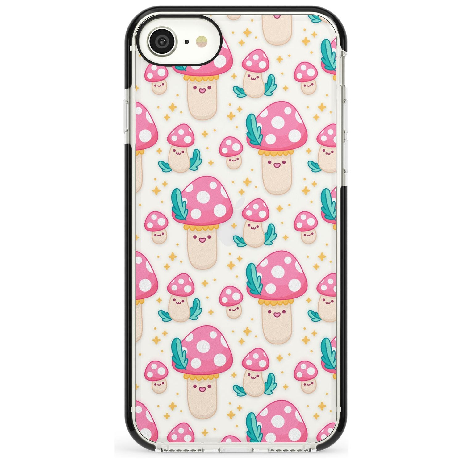 Cute Mushrooms Pattern Black Impact Phone Case for iPhone SE 8 7 Plus