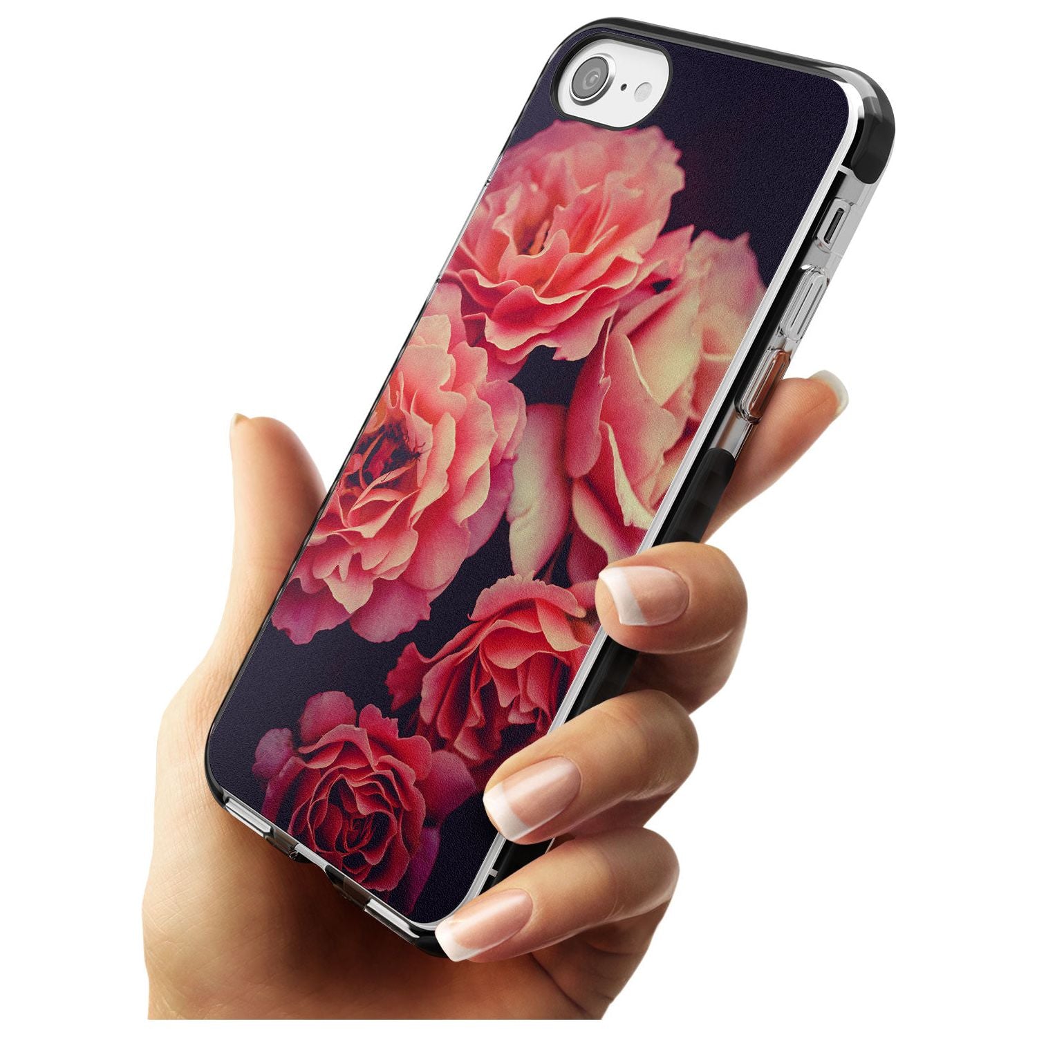 Pink Roses Photograph Black Impact Phone Case for iPhone SE 8 7 Plus