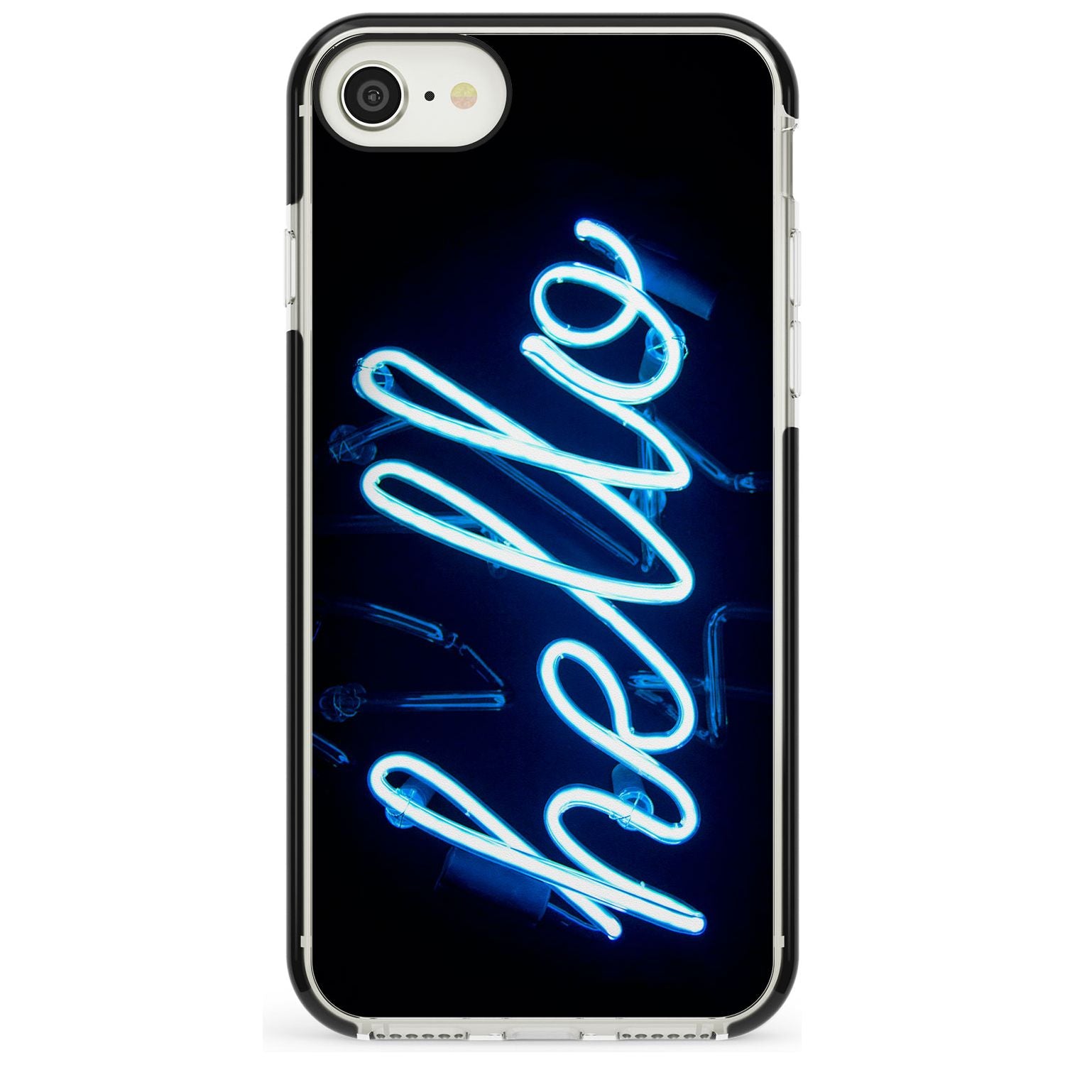 "Hello" Blue Cursive Neon Sign Black Impact Phone Case for iPhone SE 8 7 Plus