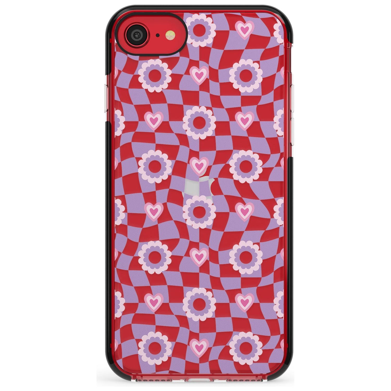 Checkered Love Pattern Black Impact Phone Case for iPhone SE 8 7 Plus