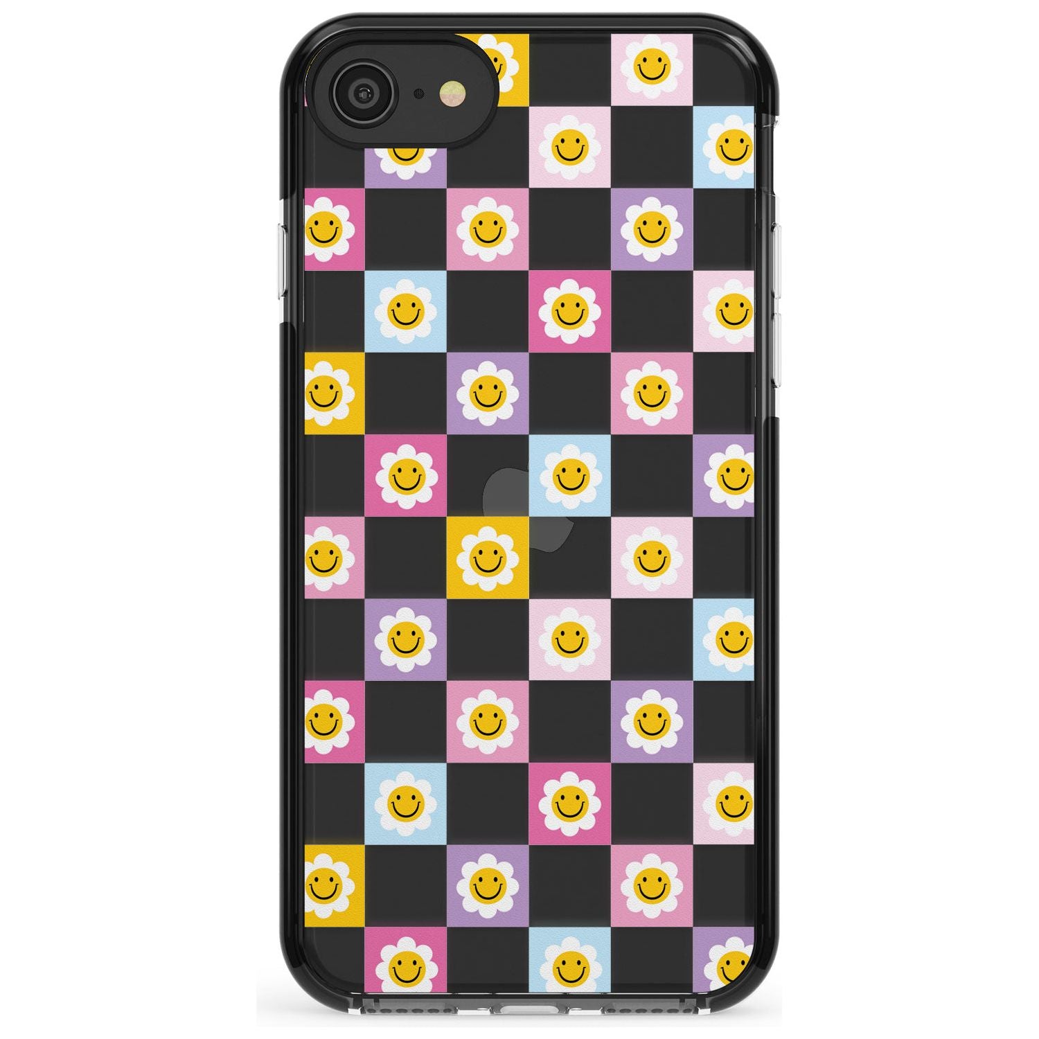 Daisy Squares Pattern Black Impact Phone Case for iPhone SE 8 7 Plus