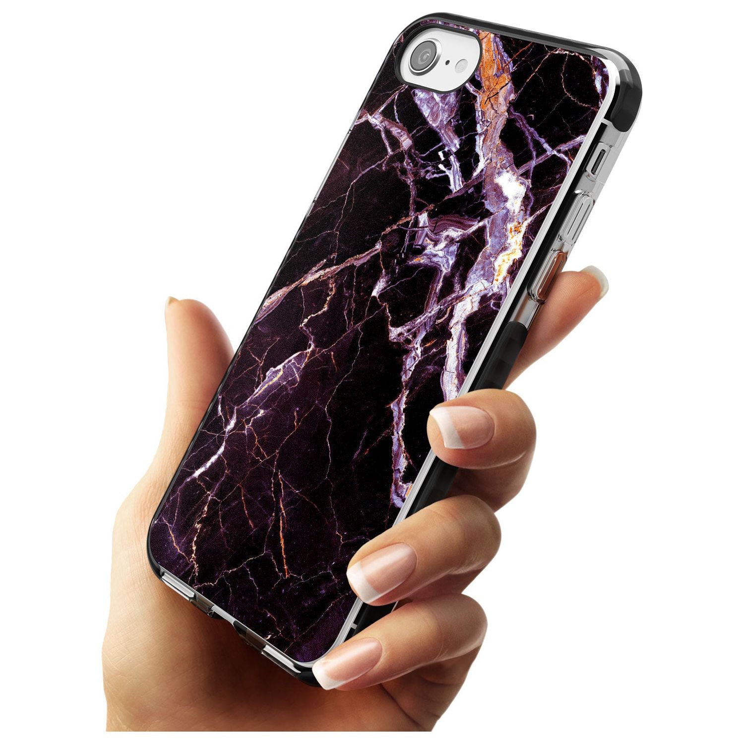 Black, Purple & Yellow shattered Marble Black Impact Phone Case for iPhone SE 8 7 Plus