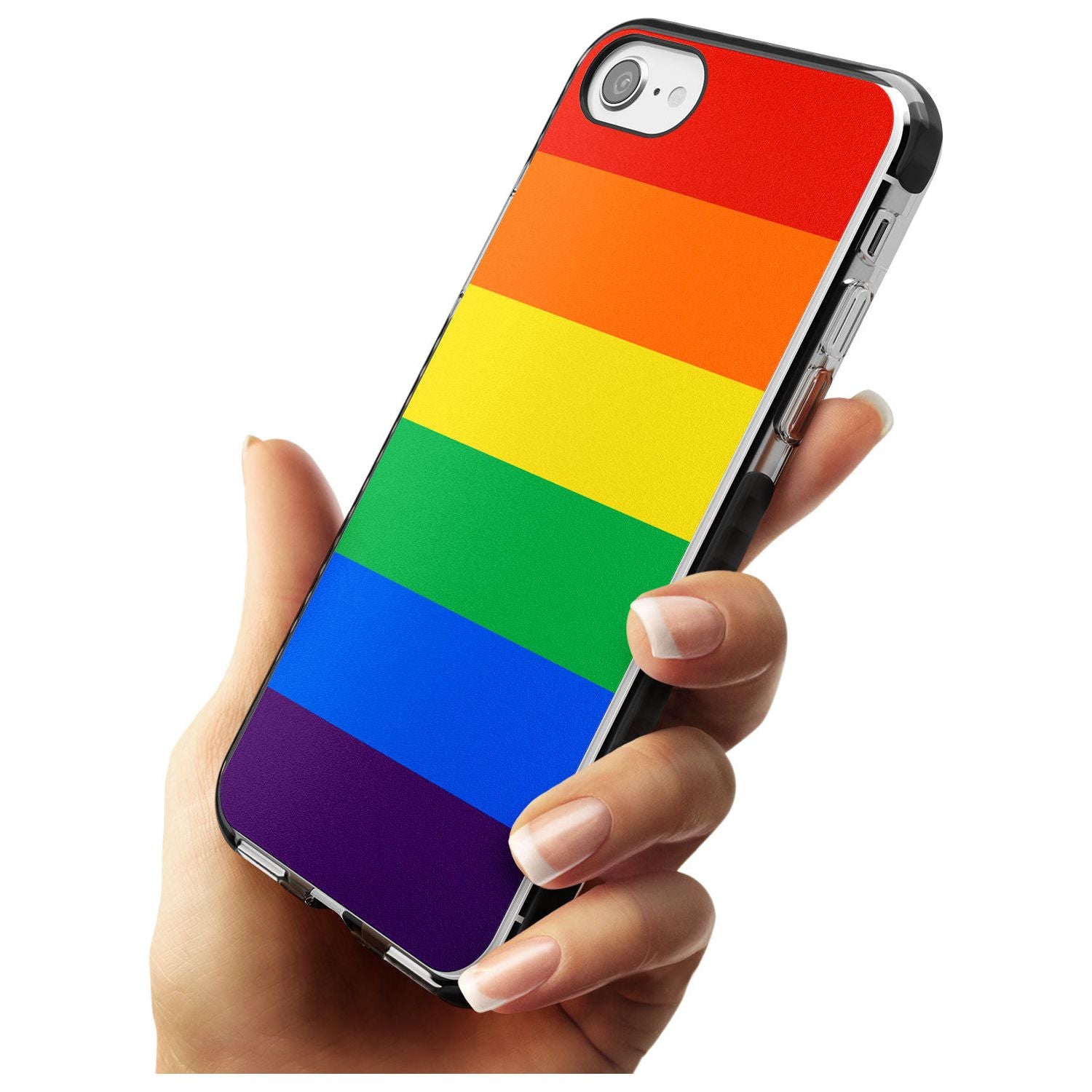 Rainbow Stripes Black Impact Phone Case for iPhone SE 8 7 Plus