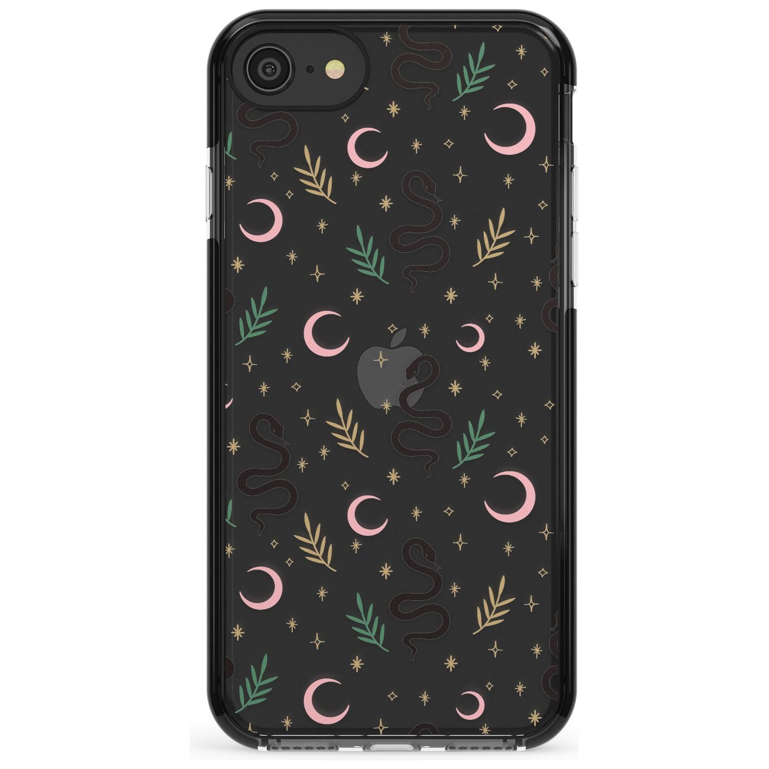 Snake & Moon Pattern (Clear) Pink Fade Impact Phone Case for iPhone SE 8 7 Plus