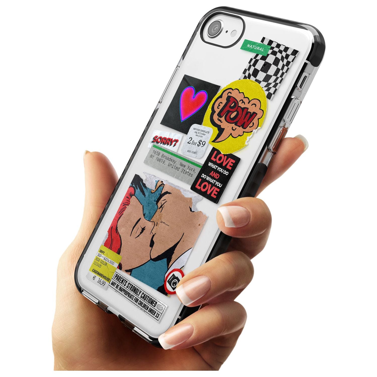 Retro Sticker Mix Pink Fade Impact Phone Case for iPhone SE 8 7 Plus