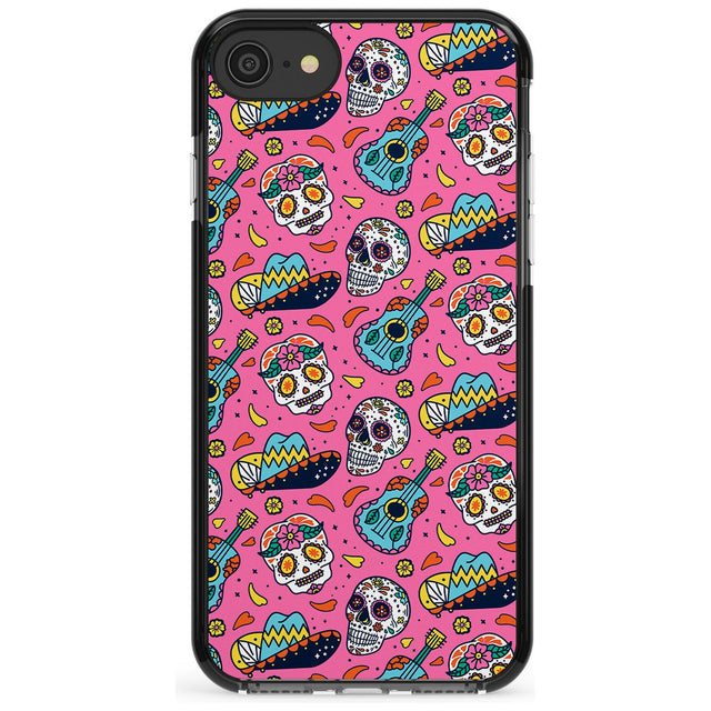 Pink Day of The Dead Pattern Black Impact Phone Case for iPhone SE 8 7 Plus