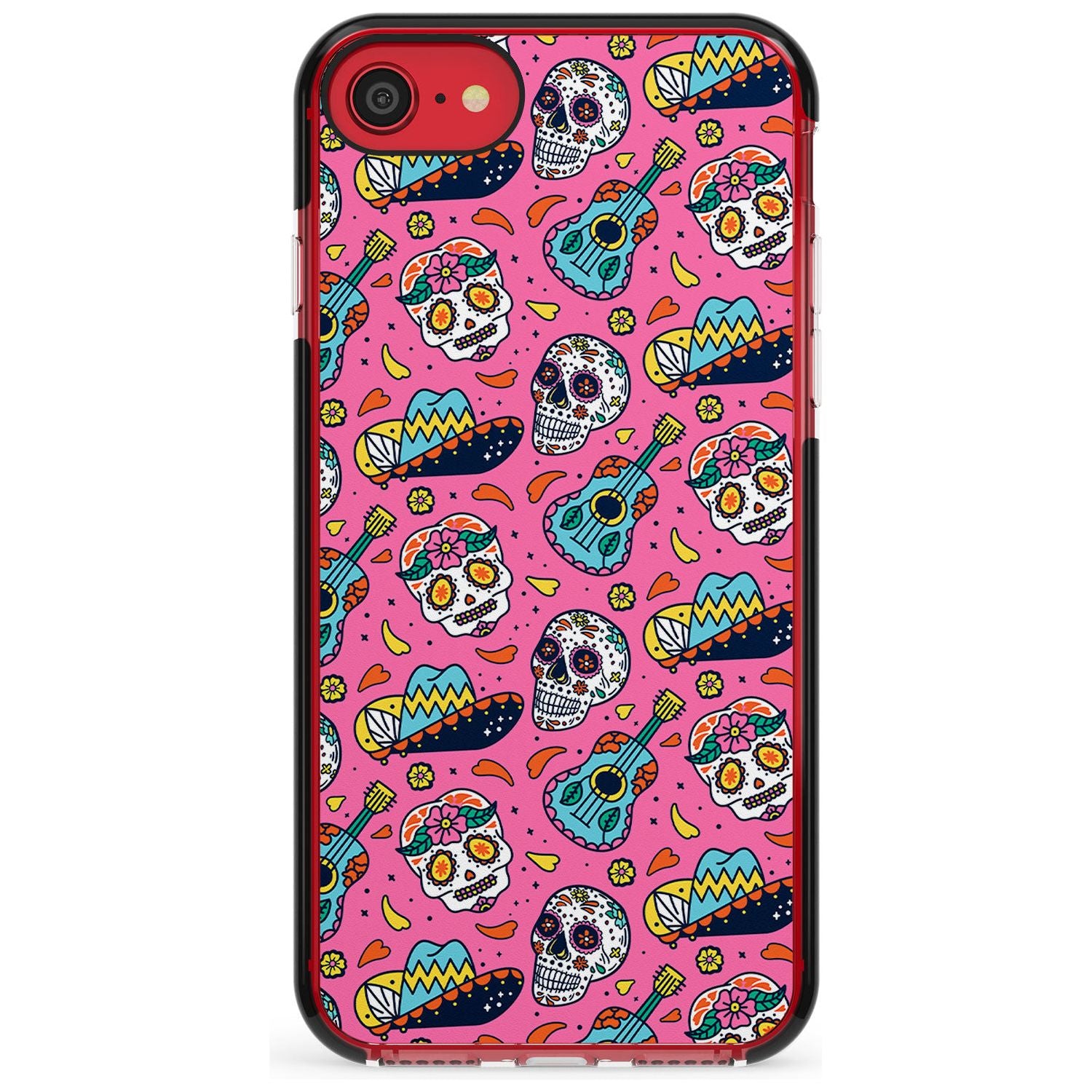 Pink Day of The Dead Pattern Black Impact Phone Case for iPhone SE 8 7 Plus