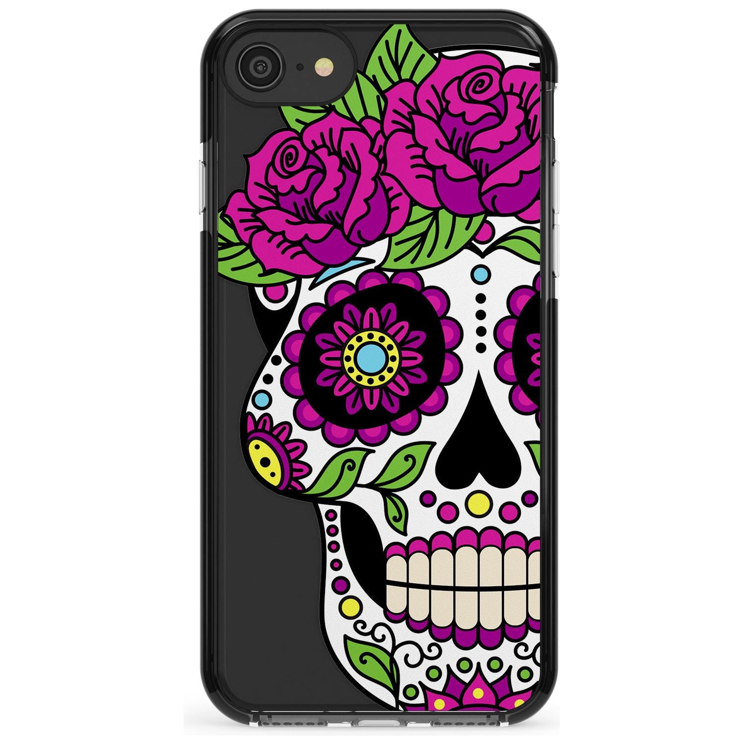 Purple Floral Sugar Skull Black Impact Phone Case for iPhone SE 8 7 Plus