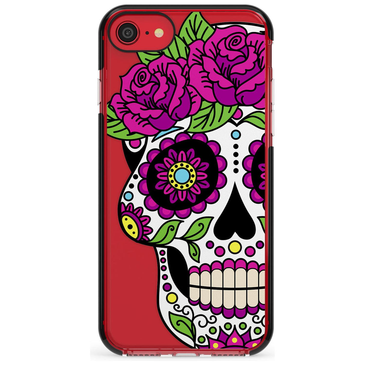 Purple Floral Sugar Skull Black Impact Phone Case for iPhone SE 8 7 Plus