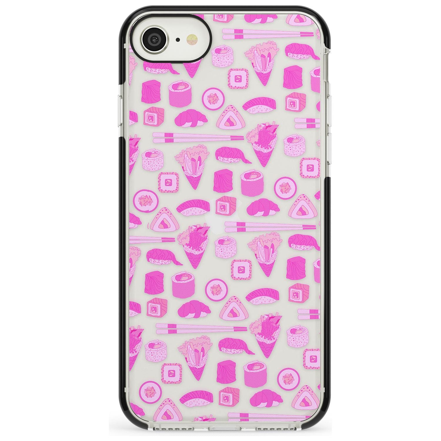Bright Pink Sushi Pattern Black Impact Phone Case for iPhone SE 8 7 Plus