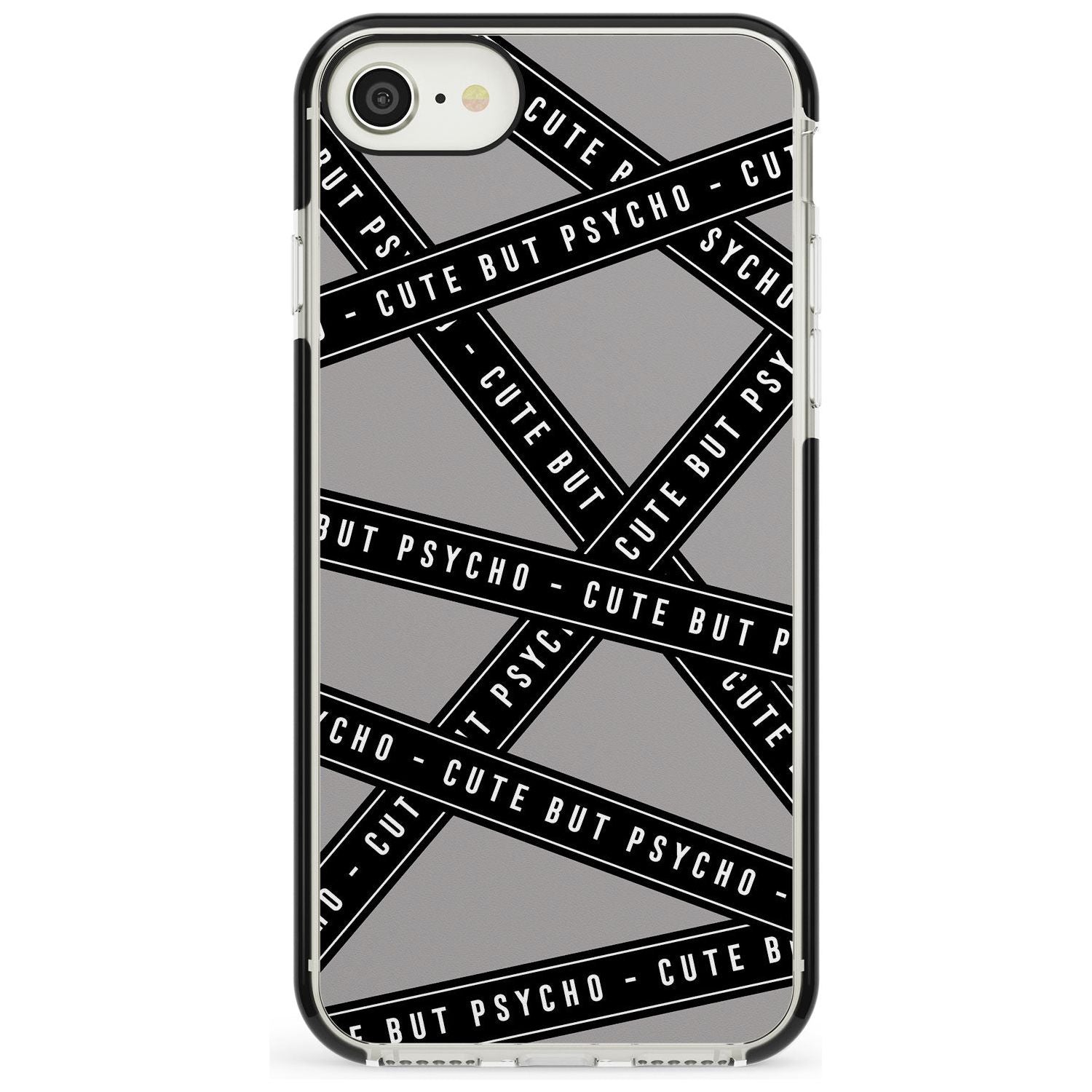 Caution Tape Phrases Cute But Psycho Black Impact Phone Case for iPhone SE 8 7 Plus