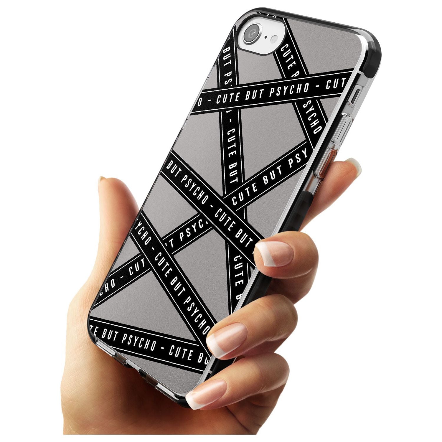 Caution Tape Phrases Cute But Psycho Black Impact Phone Case for iPhone SE 8 7 Plus