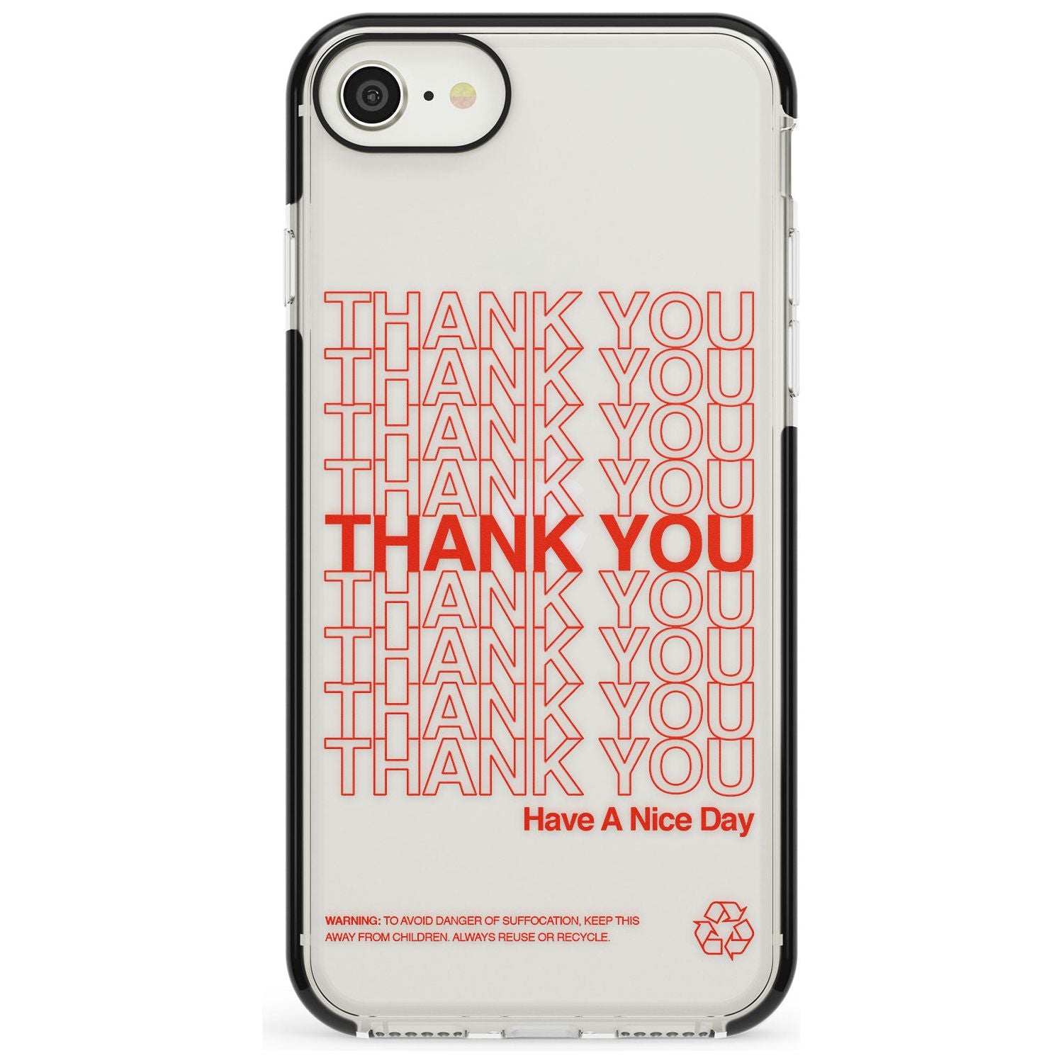Classic Thank You Bag Design: Solid White + Red Black Impact Phone Case for iPhone SE 8 7 Plus