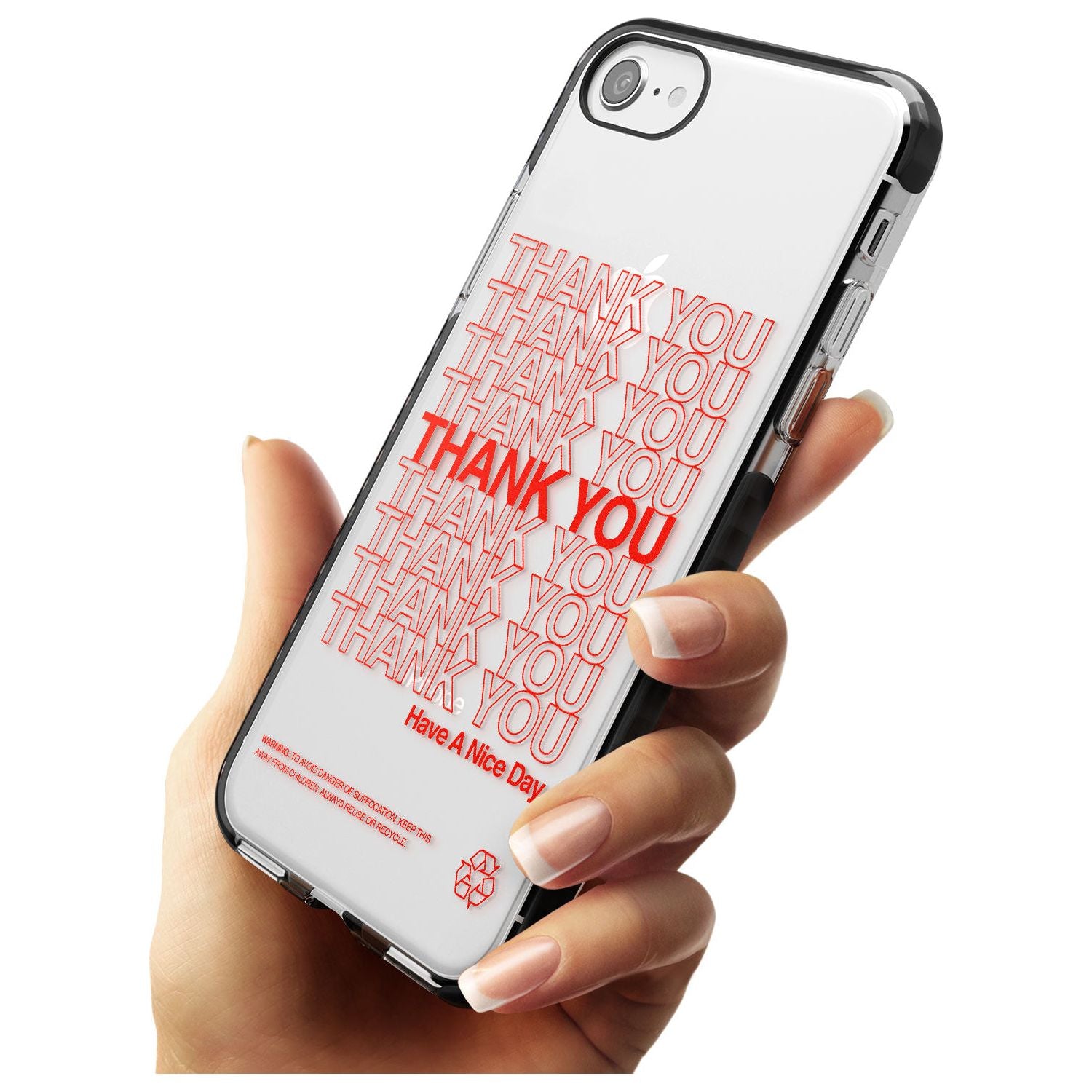 Classic Thank You Bag Design: Solid White + Red Black Impact Phone Case for iPhone SE 8 7 Plus