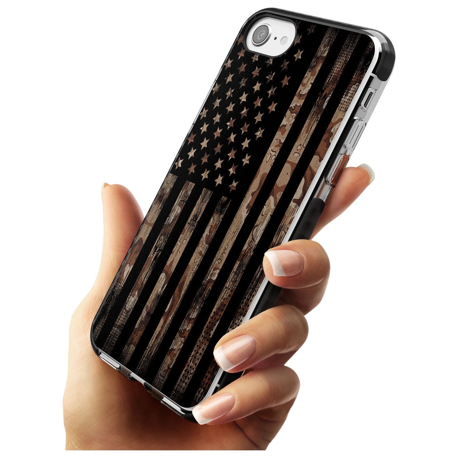 Desert Camo US Flag Black Impact Phone Case for iPhone SE 8 7 Plus