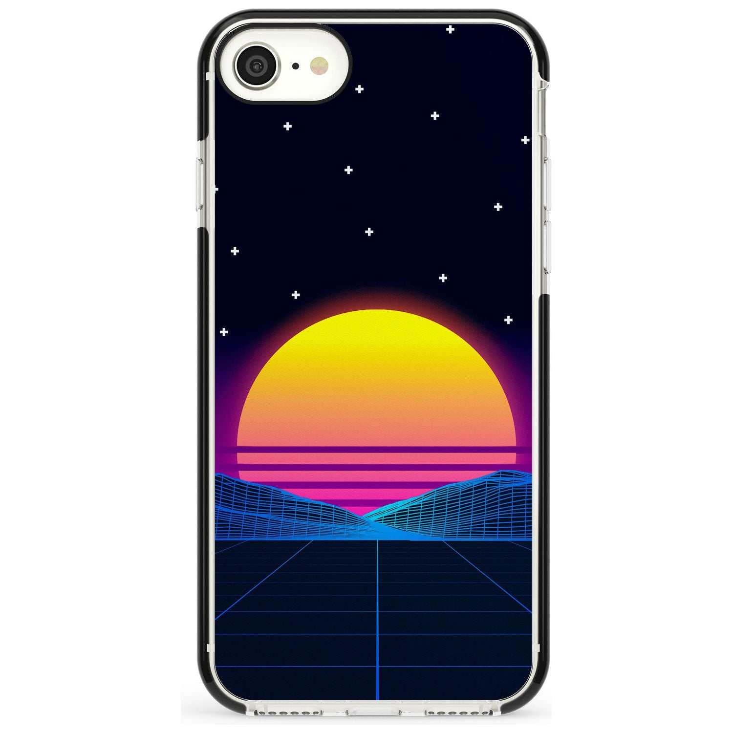 Retro Sunset Vaporwave Black Impact Phone Case for iPhone SE 8 7 Plus